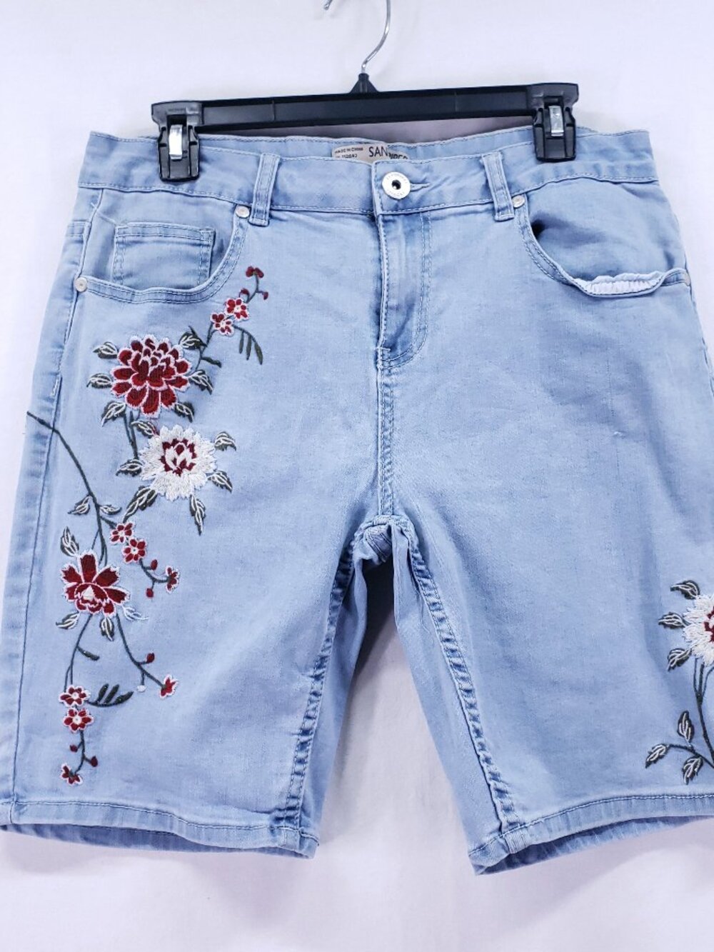 Sandpiper Petite Bermuda Jean Shorts Womens 14P Embroidered Denim Stretch Floral